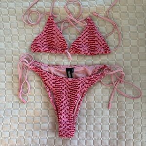 Triangl Pink Crochet Triangle Bikini Set